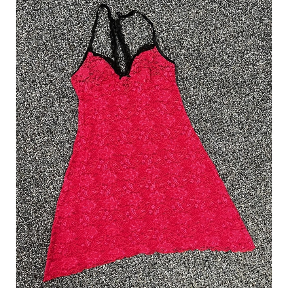 Apt. 9 Intimates Red Lace Chemise Nightgown Black Trim Racerback Slip Size Small